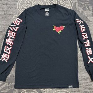 Broken Promises Black Long-Sleeve Tee with Red Rose Chest Graphic